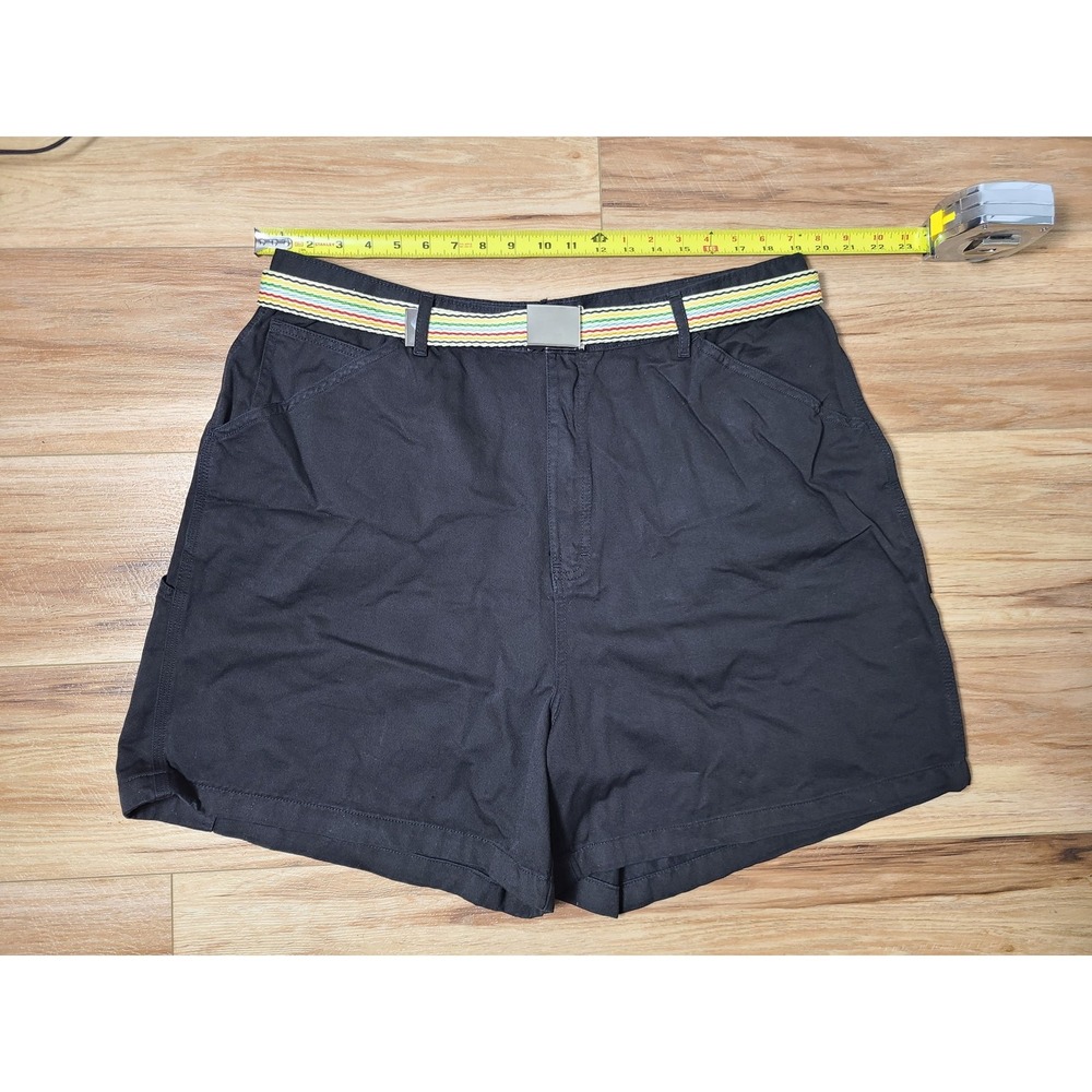VTG Caran New York Wm 22 Black‎ Cotton Utility Shorts Striped Belt Y2K 90s Indie
